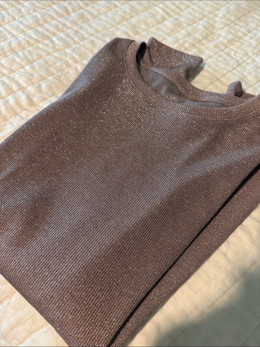 Everyday Long-Sleeve Crewneck Top - Dusty Mauve. Metallic.  Large
